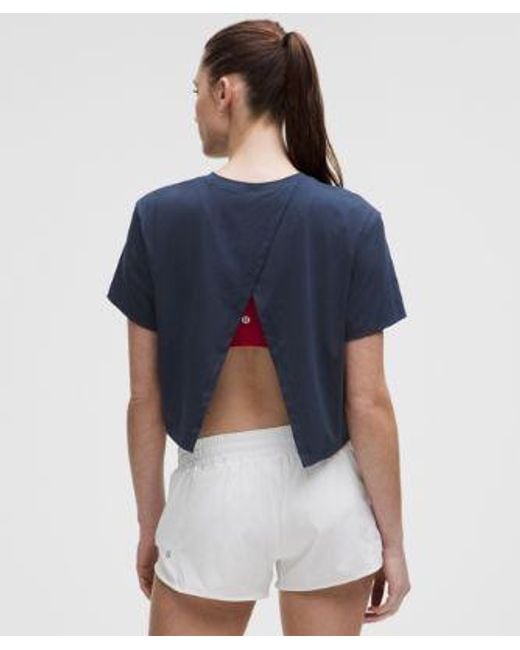 lululemon athletica Blue – Pace Crush Cross-Back Graphic T-Shirt – – Size Large