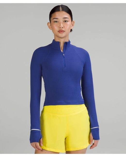 lululemon athletica It's Rulu Run Ribbed Cropped Half Zip Sweatshirt -  Color Blue - Size 12