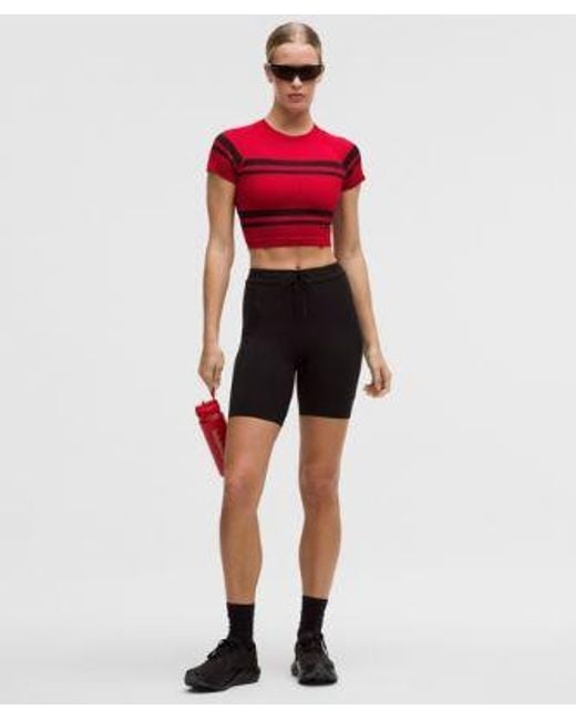 lululemon athletica Red – Swiftly Tech Cropped Short-Sleeve Shirt 2.4 Stripe – – Size 4