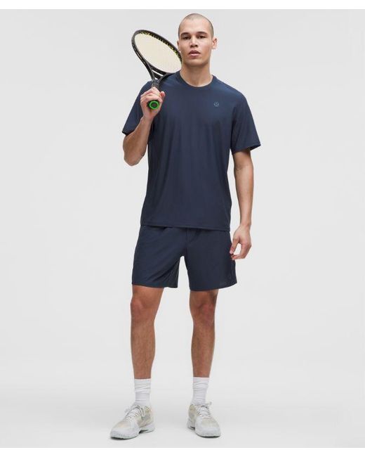 lululemon athletica Blue Striped Mesh Tennis Short 7" for men
