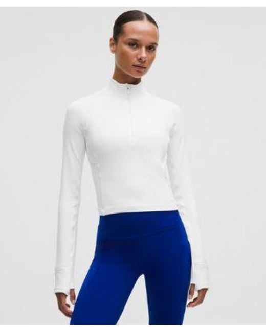 lululemon athletica White – It's Rulu Ribbed Cropped Half Zip Long-Sleeve Top – – Size Large