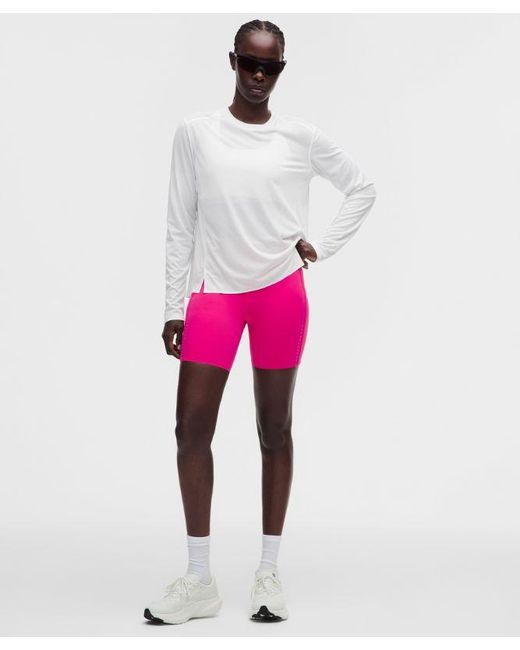 lululemon athletica White – Fast And Free Long-Sleeve Shirt Perforated Stripe – – Size Large