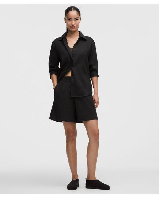 lululemon athletica Black – Lululinen Relaxed-Fit Long-Sleeve Button Up – – Size Large