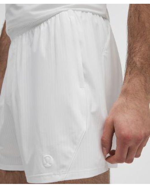 lululemon athletica White Striped Mesh Tennis Short 5" for men