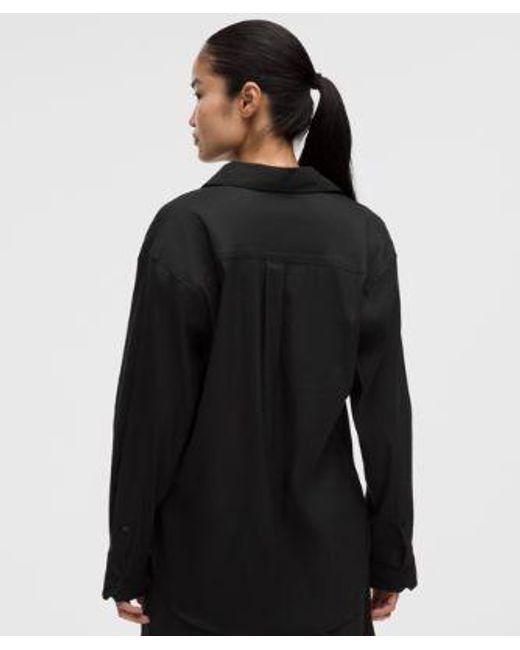 lululemon athletica Black – Lululinen Relaxed-Fit Long-Sleeve Button Up – – Size Large