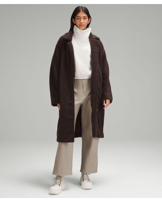 lululemon athletica Textured Fleece Long Collared Jacket in Brown