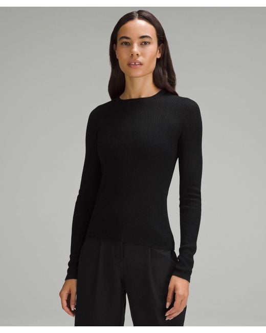 lululemon athletica Black Ribbed Wool-silk-blend Light Sweater