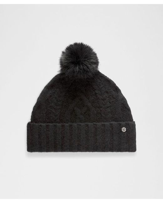 lululemon athletica Black Alpaca Wool-Blend Cable-Knit Pom Beanie