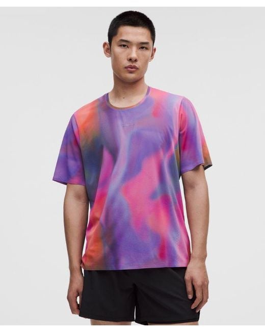 lululemon athletica Purple – Fast And Free Short-Sleeve Shirt Race Length – Color Printed – Size Large for men
