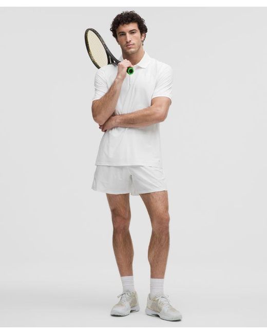 lululemon athletica White Striped Mesh Tennis Short 5" for men