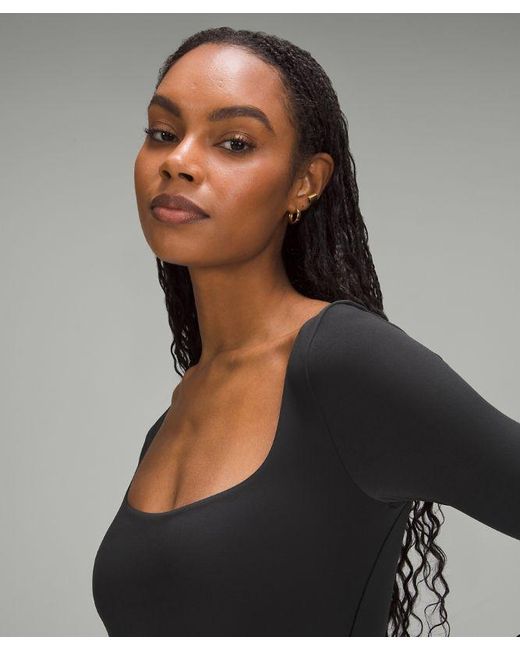 lululemon athletica Gray Wundermost Ultra-Soft Nulu Square-Neck Long-Sleeve Bodysuit