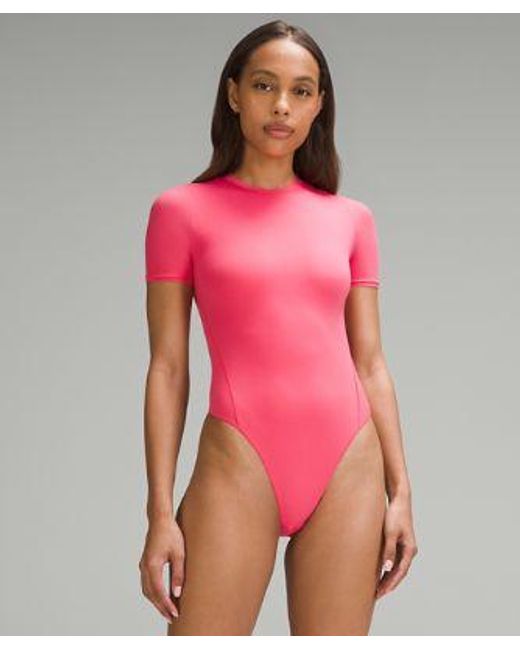 lululemon athletica Pink – Wundermost Ultra-Soft Nulu Short-Sleeve Crew Thong Bodysuit – –