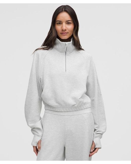lululemon athletica Gray – Scuba Cropped Funnel-Neck Half Zip Sweatshirt Waffle – Color Light/ – Size Large