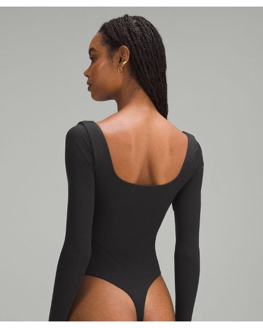 lululemon athletica Gray Wundermost Ultra-Soft Nulu Square-Neck Long-Sleeve Bodysuit