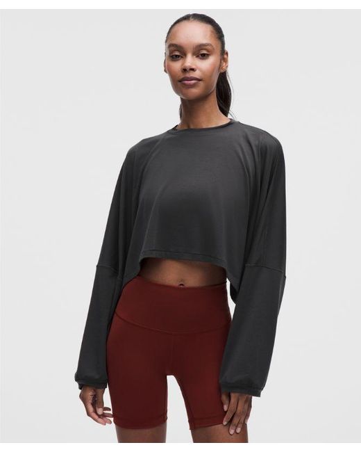 lululemon athletica Gray – Easyset Relaxed-Fit Cropped Long-Sleeve Shirt Wordmark – – Size Large