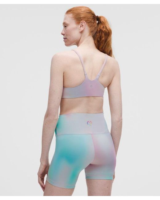 lululemon athletica Blue – Wunder Train Strappy Racer Sports Bra Light Support, A/B Cup – Color Printed – Size 14