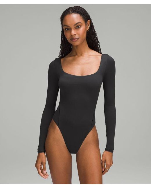 lululemon athletica Gray Wundermost Ultra-Soft Nulu Square-Neck Long-Sleeve Bodysuit