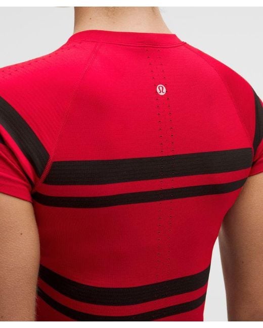 lululemon athletica Red – Swiftly Tech Cropped Short-Sleeve Shirt 2.4 Stripe – – Size 4