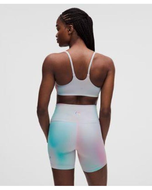 lululemon athletica Blue – Wunder Train Strappy Racer Sports Bra Light Support, C/D Cup – Color Printed – Size 14