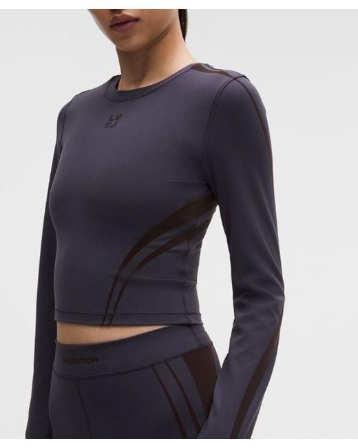 lululemon athletica Blue – Wunder Train Cropped Long-Sleeve Shirt Flocked – – Size 4