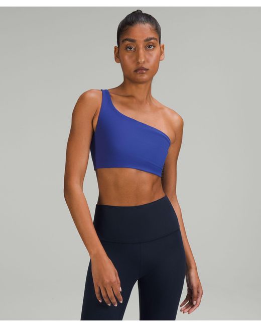 lululemon athletica Blue Ribbed Nulu Asymmetrical Yoga Bra Light Support, A/b Cup