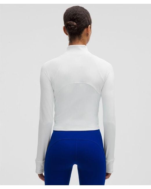 lululemon athletica White – It's Rulu Ribbed Cropped Half Zip Long-Sleeve Top – – Size Large