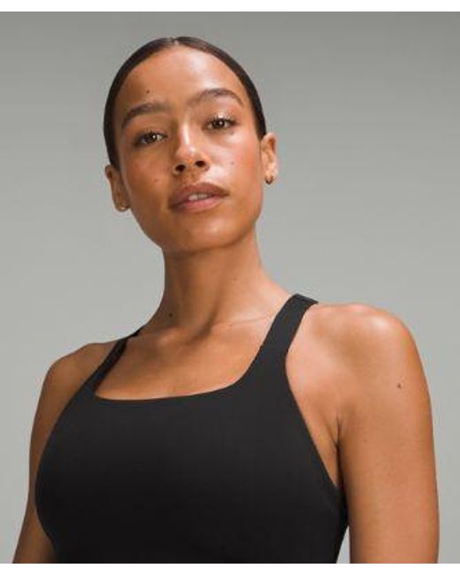 lululemon athletica Black – Ultralu Square-Neck Workout Sports Bra Medium Support, D/Dd Cup – – Size 14