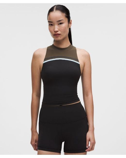 lululemon athletica Black – Mockneck Shelf Tank Top Light Support, B/C Cup Stripe – – Size Large