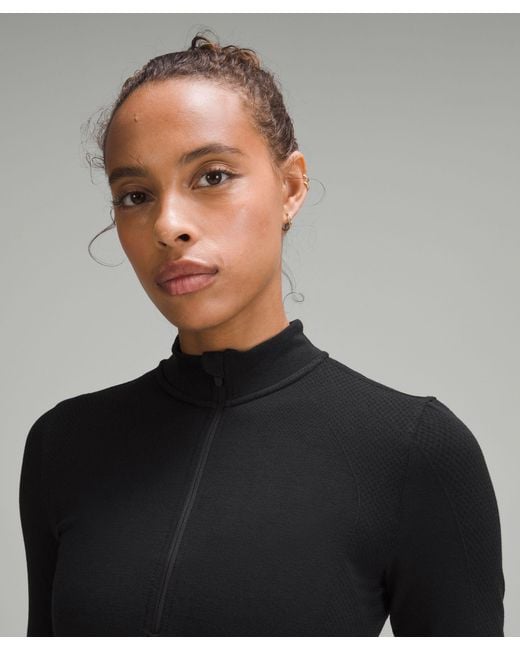 lululemon athletica Black Merino Wool-Blend Base Layer Half Zip