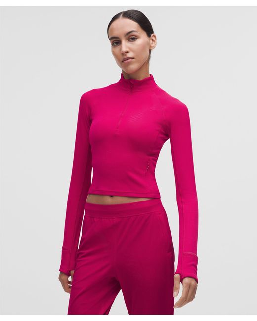 lululemon athletica Pink It's Rulu Ribbed Cropped Half Zip