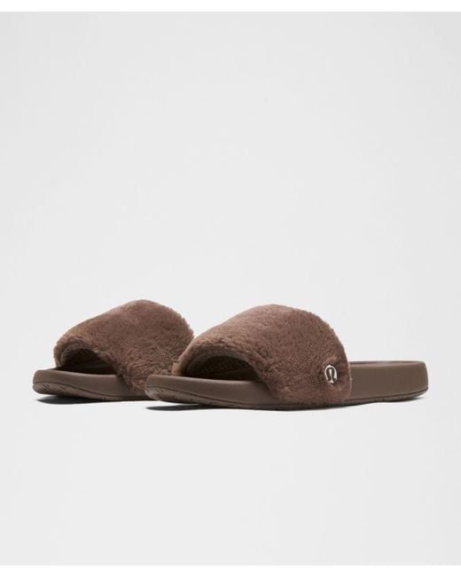 lululemon athletica Brown Restfeel Faux Fur Slide