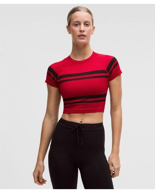 lululemon athletica Red – Swiftly Tech Cropped Short-Sleeve Shirt 2.4 Stripe – – Size 4