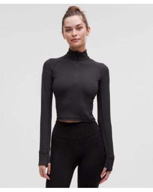 lululemon athletica Black It's Rulu Ribbed Cropped Half Zip