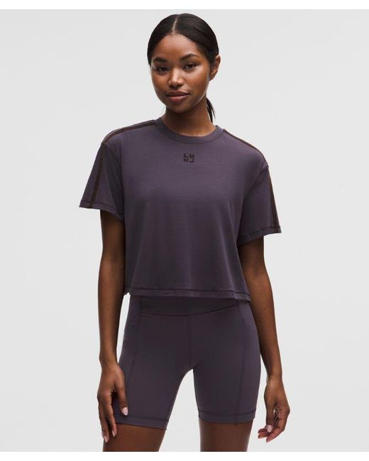 lululemon athletica Blue – Jersey Training Cropped Short-Sleeve Shirt Flocked – – Size 4