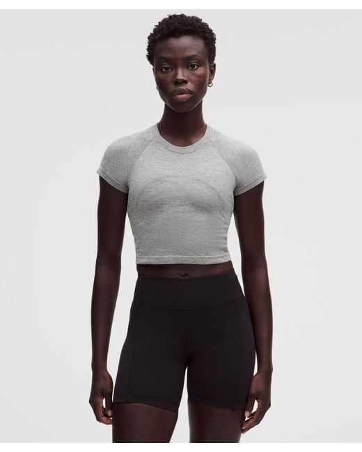 lululemon Swiftly Tech Cropped Short-Sleeve Shirt 2 in Gray | Lyst
