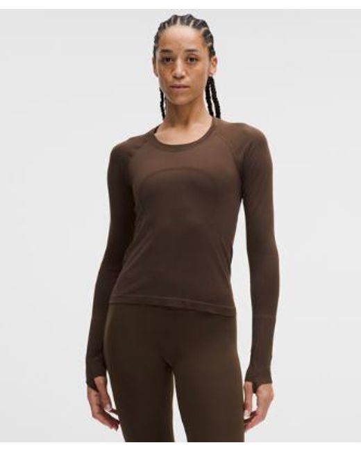 lululemon athletica Brown – Swiftly Tech Long-Sleeve Shirt 2.4 Waist Length – – Size 4