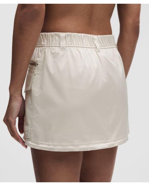 lululemon athletica Natural – Stretch Satin Mid-Rise Cargo Mini Skirt – – Size Large