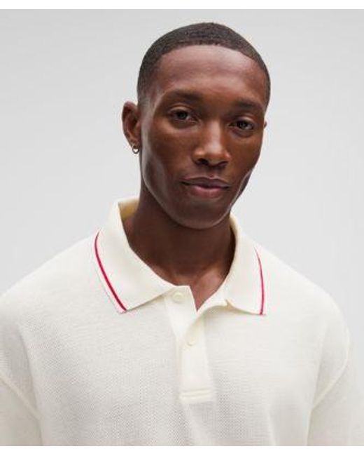 lululemon athletica White – -Knit Jersey Short-Sleeve Polo Shirt – – Size Large for men