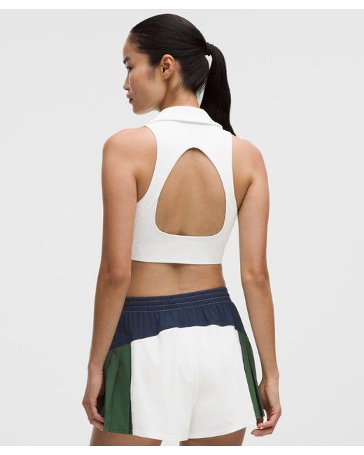 lululemon athletica White – Collared Longline Ribbed Tennis Sports Bra Medium Support, B/C Cup – – Size 14