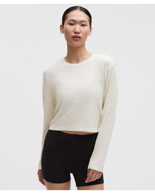lululemon athletica White – Swiftly Perforated Stripe Long-Sleeve Shirt – – Size 4