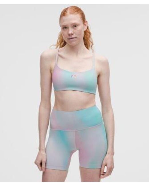 lululemon athletica Blue – Wunder Train Strappy Racer Sports Bra Light Support, A/B Cup – Color Printed – Size 14