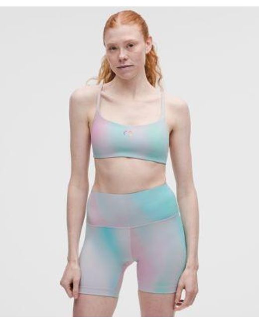 lululemon athletica Blue – Wunder Train Strappy Racer Sports Bra Light Support, A/B Cup – Color Printed – Size 14