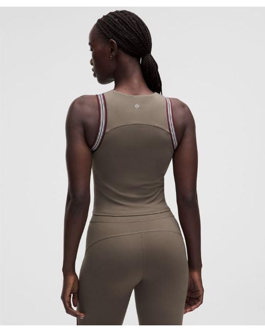 lululemon athletica Brown – Groove High-Neck Tank Top Stripe Trim – Color Burgundy/ – Size 4