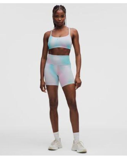 lululemon athletica Blue – Wunder Train Strappy Racer Sports Bra Light Support, C/D Cup – Color Printed – Size 14