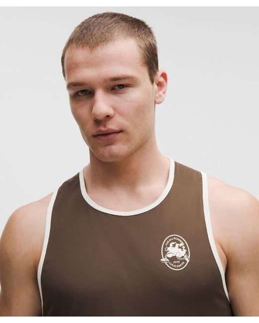lululemon athletica Red Fast And Free Perforated Stripe Tank for men