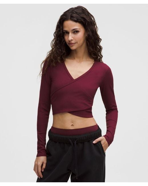 lululemon athletica Red – Nulu Ribbed Wrap-Front Long-Sleeve Shirt Heart – Color Burgundy/ –