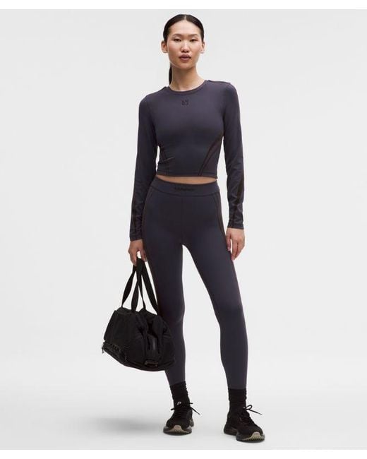 lululemon athletica Blue – Wunder Train Cropped Long-Sleeve Shirt Flocked – – Size 4
