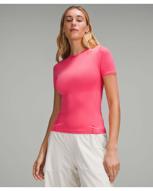 lululemon athletica Pink – Wundermost Ultra-Soft Nulu Hip-Length Crew Short-Sleeve Shirt – –