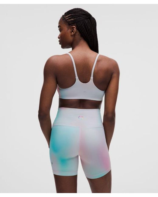 lululemon athletica Blue – Wunder Train Strappy Racer Sports Bra Light Support, C/D Cup – Color Printed – Size 14
