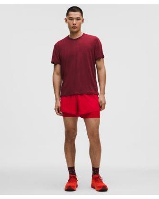 lululemon athletica Red – Perforated Lined Running Shorts – 5" – /Neon – Size Large for men